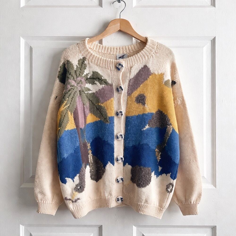 BONZ Hand Made Australia Coastal Scenic Wool Cardigan Sweater